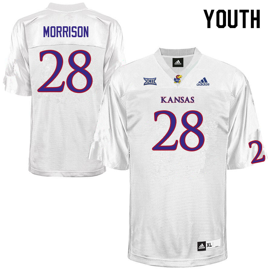 Youth #28 Sevion Morrison Kansas Jayhawks College Football Jerseys Sale-White - Click Image to Close